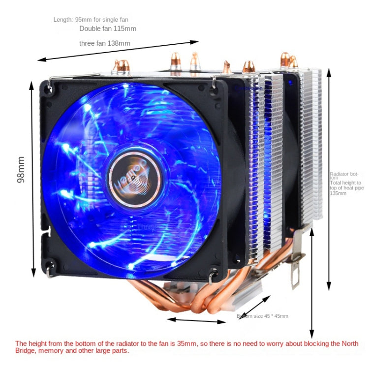 Desktop Computer 4 Copper Tube CPU Radiator Super Quiet Without Light 3-pin Single Fan - Fan Cooling by buy2fix | Online Shopping UK | buy2fix