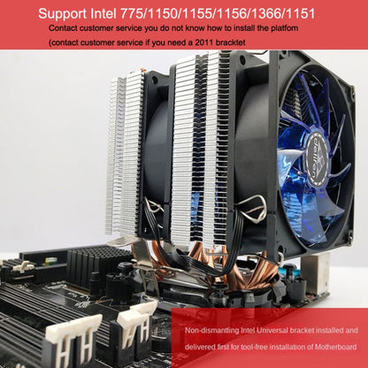 Desktop Computer 4 Copper Tube CPU Radiator Super Quiet Without Light 3-pin Double Fan - Fan Cooling by buy2fix | Online Shopping UK | buy2fix