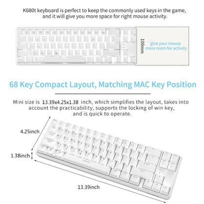 Ajazz K680T Mini USB Wired Dual-mode Charging 68-keys Laptop Bluetooth Mechanical Keyboard, Cable Length: 1.6m, Style:Tea Shaft(White) - Wired Keyboard by Ajazz | Online Shopping UK | buy2fix