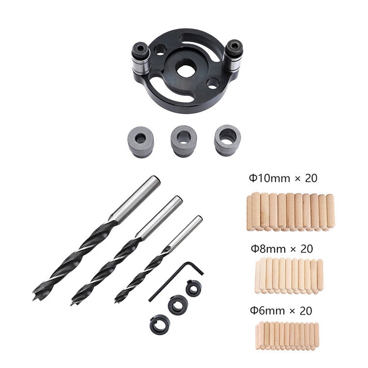Woodworking Straight Hole Puncher Self-Centering Dowel Splicing Drilling Locator Woodworking Drilling Tool, Style: Black+7 PCS Drill Bit+60 Wood Tip - Others by buy2fix | Online Shopping UK | buy2fix