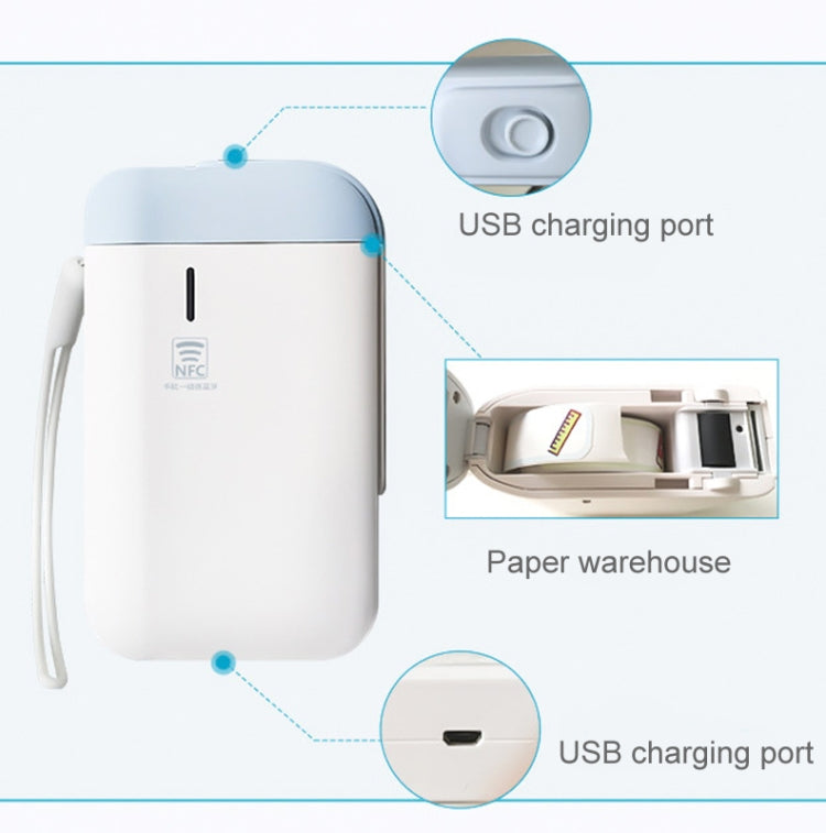 B100 Handheld Portable Bluetooth Mini Label Receipt Printer USB Charging Printer, Specification: Machine+White Label 5 Rolls - Consumer Electronics by buy2fix | Online Shopping UK | buy2fix