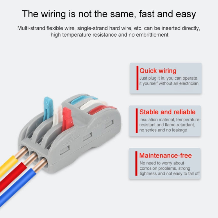 10pcs SPL-2 2 In 3 Out Colorful Quick Line Terminal Multi-Function Dismantling Wire Connection Terminal - Connectors & Terminals by buy2fix | Online Shopping UK | buy2fix