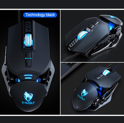 T-WOLF G530 USB Interface 7-Buttons 6400 DPI Wired Mouse Mechanical Gaming Macro Definition 4-Color Breathing Light Gaming Mouse, Cable Length: 1.5m( Black) - Wired Mice by T-WOLF | Online Shopping UK | buy2fix