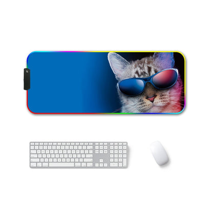 300x350x3mm F-01 Rubber Thermal Transfer RGB Luminous Non-Slip Mouse Pad(Glasses Cat) - Mouse Pads by buy2fix | Online Shopping UK | buy2fix