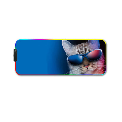 300x350x3mm F-01 Rubber Thermal Transfer RGB Luminous Non-Slip Mouse Pad(Glasses Cat) - Mouse Pads by buy2fix | Online Shopping UK | buy2fix