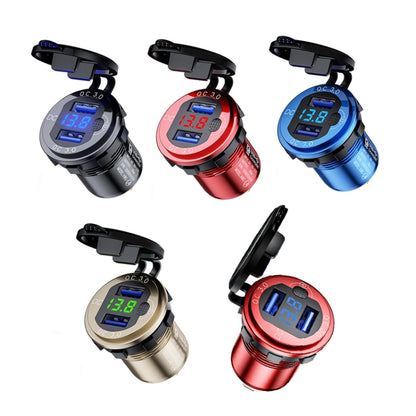 Aluminum Alloy Double QC3.0 Fast Charge With Button Switch Car USB Charger Waterproof Car Charger Specification: Red Shell Blue Light With Terminal - In Car by buy2fix | Online Shopping UK | buy2fix