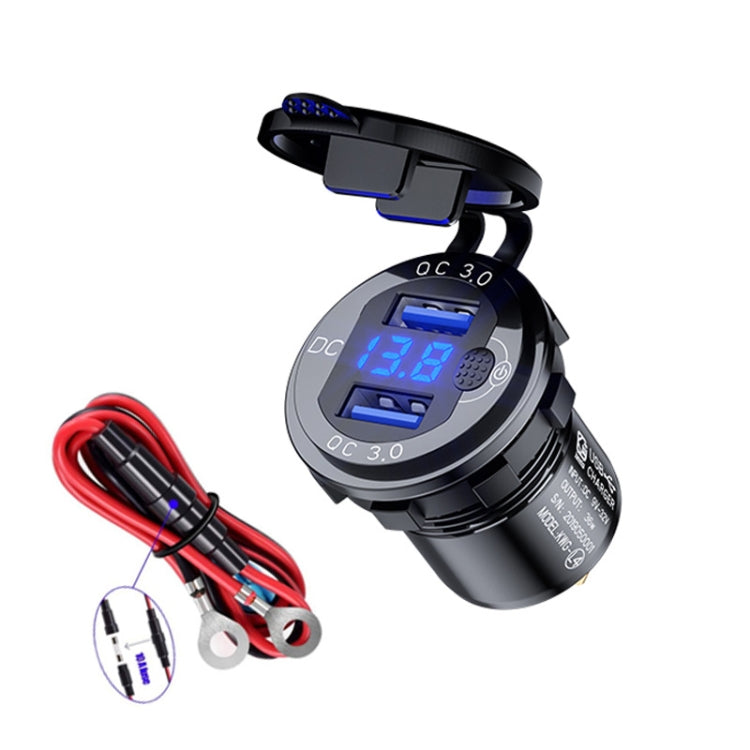 Aluminum Alloy Double QC3.0 Fast Charge With Button Switch Car USB Charger Waterproof Car Charger Specification: Black Shell Blue Light With 60cm Line - In Car by buy2fix | Online Shopping UK | buy2fix