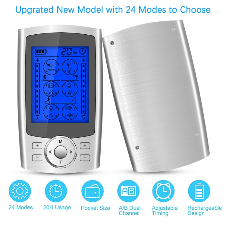 24-Mode Digital Electronic Pulse Massager Intelligent Whole Body Physical Therapy Meridian Massager, Specification: UK Plug( Silver) - Massage & Relaxation by buy2fix | Online Shopping UK | buy2fix