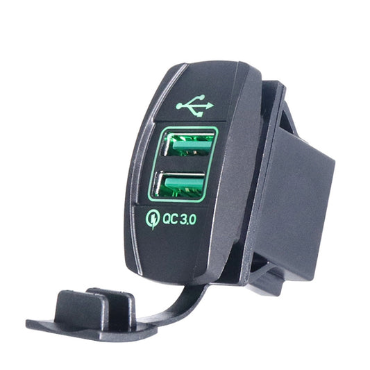 F3 Ship Type Car Dual USB Charger QC3.0 Fast Charge Switch Socket Modified 12V Car Charger(Green Light) - In Car by buy2fix | Online Shopping UK | buy2fix