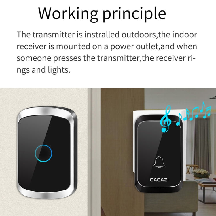 CACAZI A50 1 For 1 Wireless Music Doorbell without Battery, Plug:UK Plug(Black) - Wireless Doorbell by CACAZI | Online Shopping UK | buy2fix