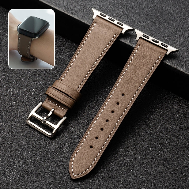 Cowhide Leather Strap Watch Band For Apple Watch Ultra 49mm / Series 8&7 45mm / SE 2&6&SE&5&4 44mm / 3&2&1 42mm(Light Brown) - Watch Bands by buy2fix | Online Shopping UK | buy2fix