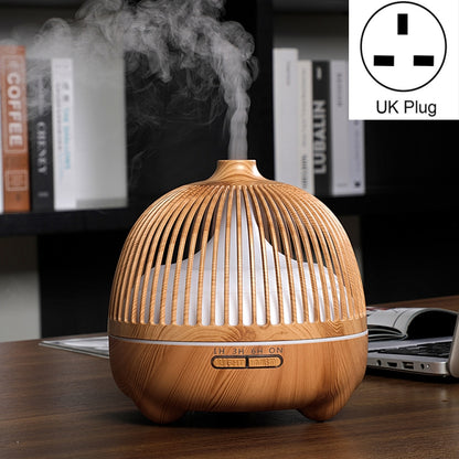 Bird Cage Wood Graphic Aromatherapy Machine Ultrasonic Smart Home Colorful Night Light Hollow Humidifier, Product specifications: UK Plug(Light Wood Pattern) - Home & Garden by buy2fix | Online Shopping UK | buy2fix