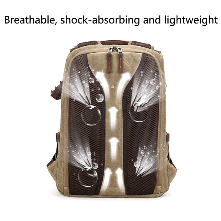 K-011 Outdoor Shoulder Digital Camera Bag Batik Canvas Waterproof Large-Capacity Photography Backpack(Khaki) - Camera Accessories by buy2fix | Online Shopping UK | buy2fix