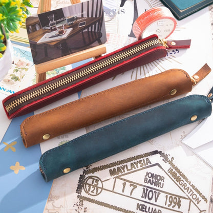 Retro Simple Leather Stylus Leather Zipper Pen Protection Case Crazy Horse Skin Mini Pen Case(Blue) - Home & Garden by buy2fix | Online Shopping UK | buy2fix