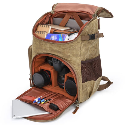 K001-D Leisure Shoulder Camera Bag Waterproof Retro Canvas Camera Storage Backpack(Khaki) - Camera Accessories by buy2fix | Online Shopping UK | buy2fix
