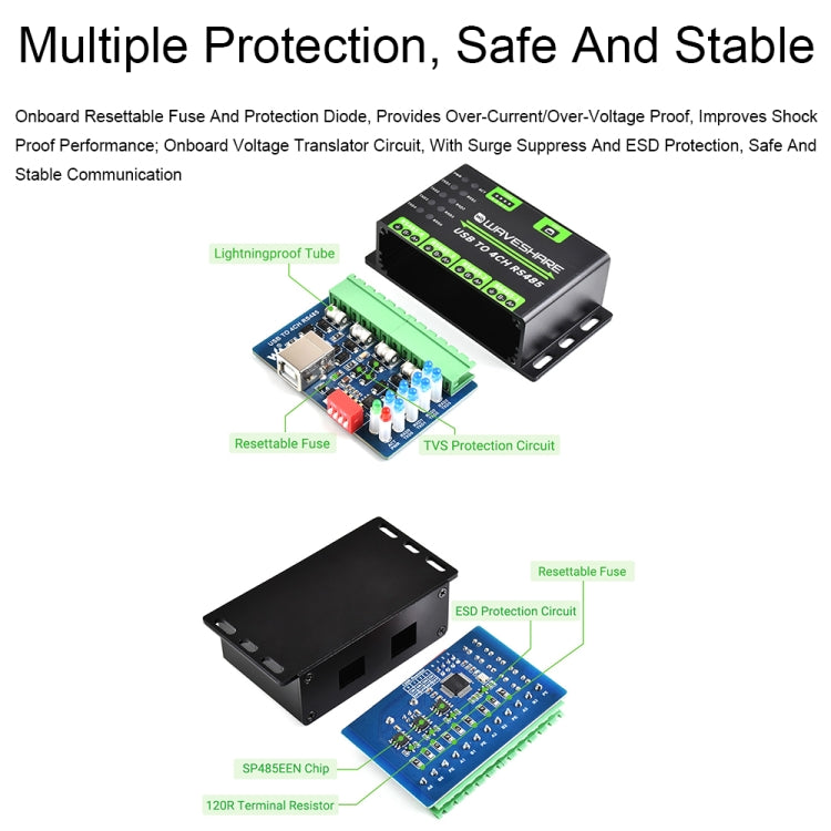 Waveshare 25219 Industrial USB To 4Ch RS485 Converter - Sockets Adapters Accessories by Waveshare | Online Shopping UK | buy2fix