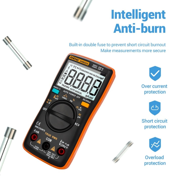 ANENG AN8009 NVC Digital Display Multimeter, Specification: Standard with Cable(Orange) - Consumer Electronics by ANENG | Online Shopping UK | buy2fix