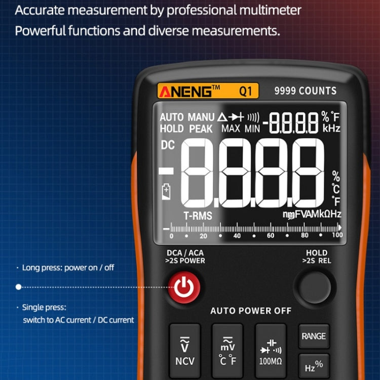 ANENG AN-Q1 Automatic High-Precision Intelligent Digital Multimeter, Specification: Standard with Cable(Orange) - Digital Multimeter by ANENG | Online Shopping UK | buy2fix