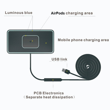 C1-PRO 2 In 1 15W Car Wireless Charging Anti-Slip Pad With Luminous For AirPods / iPhone - In Car by buy2fix | Online Shopping UK | buy2fix