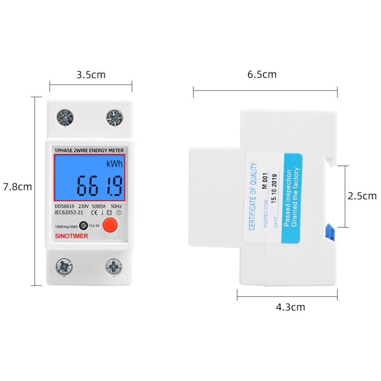 SINOTIMER DDS6619-012 Backlight Display Household Single-phase Rail Energy Meter 5-80A(230V 50Hz) - Current & Voltage Tester by SINOTIMER | Online Shopping UK | buy2fix