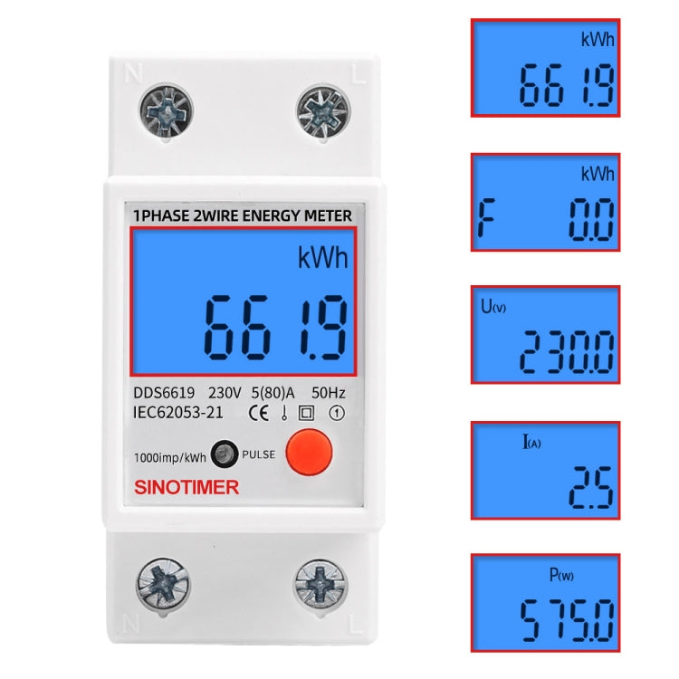 SINOTIMER DDS6619-012 Backlight Display Household Single-phase Rail Energy Meter 5-80A(230V 50Hz) - Current & Voltage Tester by SINOTIMER | Online Shopping UK | buy2fix