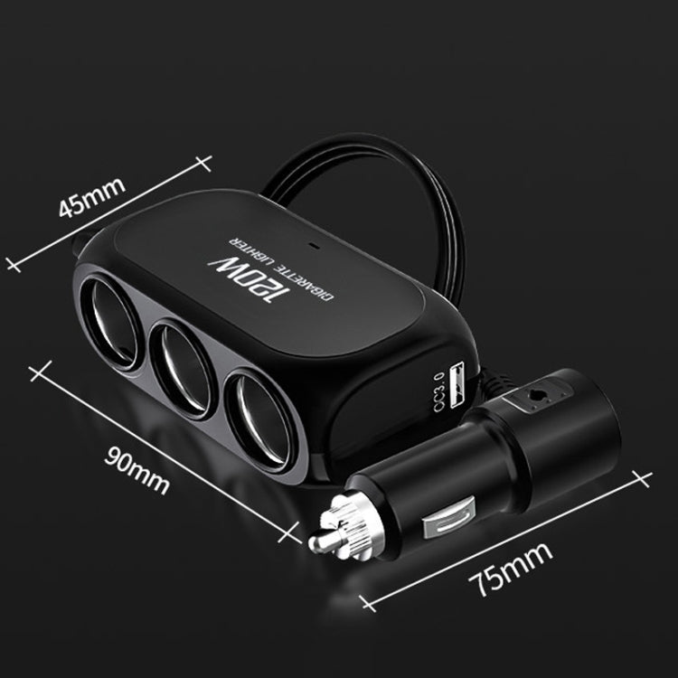 2 PCS Dual USB + Type-C / USB-C 3 Hole Car Charger, Style: QC3.0 + PD Fast Charge Version(Black) - In Car by buy2fix | Online Shopping UK | buy2fix