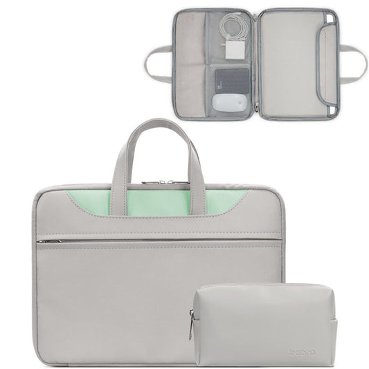 Baona BN-Q006 PU Leather Full Opening Laptop Handbag For 13/13.3 inches(Gray+Mint Green+Power Bag) - 13.3 inch by Baona | Online Shopping UK | buy2fix