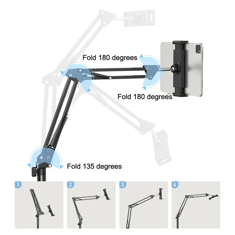 SSKY L10 Home Cantilever Ground Phone Holder Tablet Support Holder, Style: Fixed+Phone Clip+Desktop Clip (Black) - Lazy Bracket by SSKY | Online Shopping UK | buy2fix