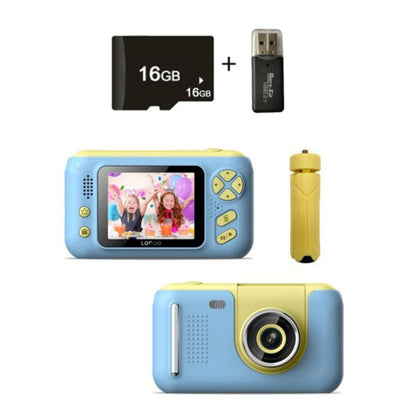 2.4 Inch Children HD Reversible Photo SLR Camera, Color: Yellow Blue + 16G Memory Card + Card Reader - Consumer Electronics by buy2fix | Online Shopping UK | buy2fix