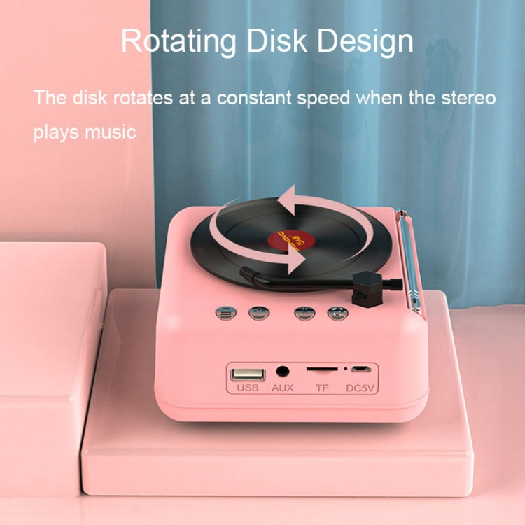 Manovo H3 Macaron Vinyl Record Player Bluetooth Speaker Retro Radio Stereo(Pink) - Mini Speaker by Manovo | Online Shopping UK | buy2fix