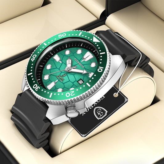 FOXBOX FB0025 Alloy Calendar Watch Luminous Waterproof Rotatable Quartz Watch(Green) - Silicone Strap Watches by FOXBOX | Online Shopping UK | buy2fix