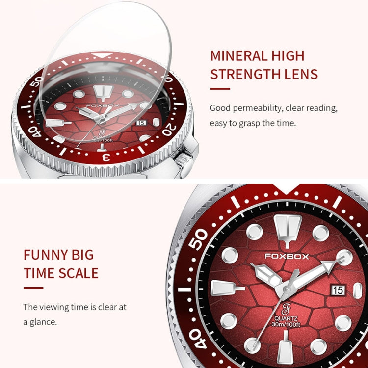 FOXBOX FB0025 Alloy Calendar Watch Luminous Waterproof Rotatable Quartz Watch(Brown) - Silicone Strap Watches by FOXBOX | Online Shopping UK | buy2fix