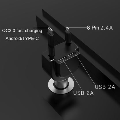 3 In 1 3.1A Dual USB Single Pull Retractable Fast QC3.0 Car Charger(Red) - In Car by buy2fix | Online Shopping UK | buy2fix