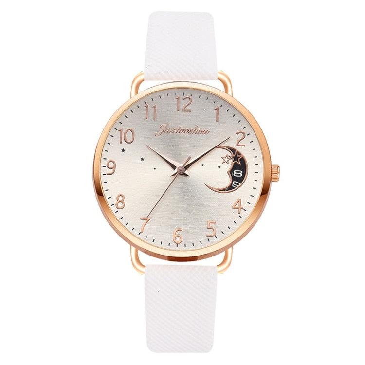 Ladies Moon Pattern Dial PU Strap Quartz Watch, Color: White - Leather Strap Watches by buy2fix | Online Shopping UK | buy2fix