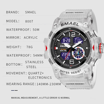 SMAEL 8007 Outdoor Sports Waterproof Dual Display Electronic Quartz Watch(White) - Sport Watches by SMAEL | Online Shopping UK | buy2fix