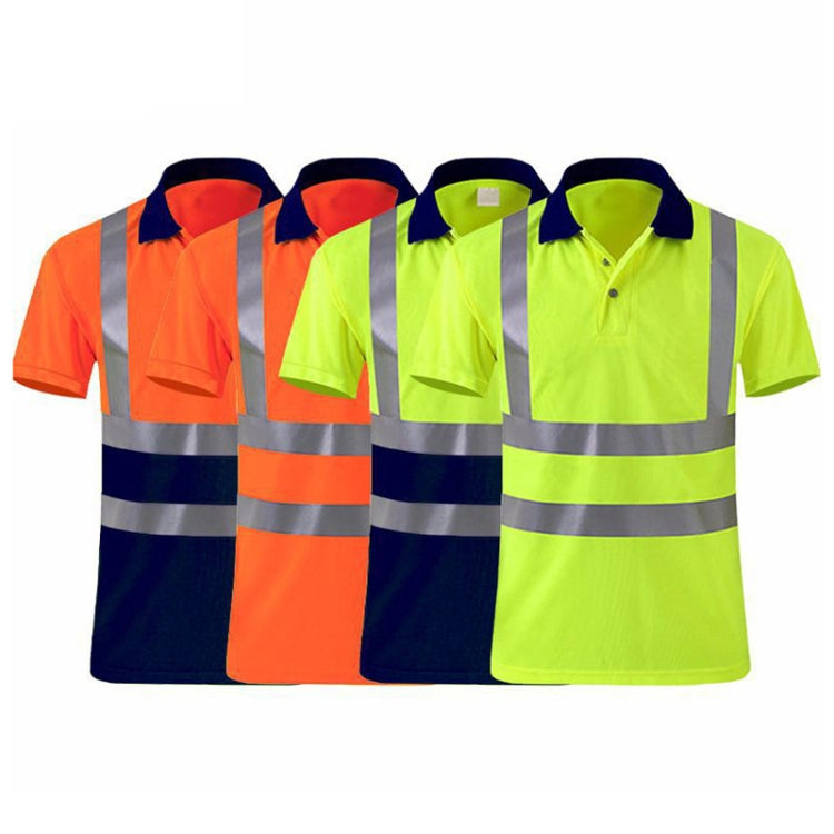 Reflective Quick-drying T-shirt Lapel Short-sleeved Safety Work Shirt, Size: XXL(Fluorescent +Navy Blue) - Workplace Safety Supplies by buy2fix | Online Shopping UK | buy2fix