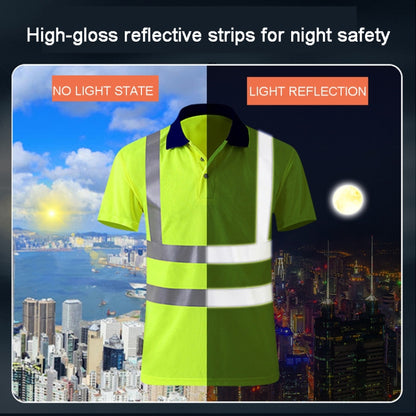 Reflective Quick-drying T-shirt Lapel Short-sleeved Safety Work Shirt, Size: XL(Fluorescent +Navy Blue) - Workplace Safety Supplies by buy2fix | Online Shopping UK | buy2fix