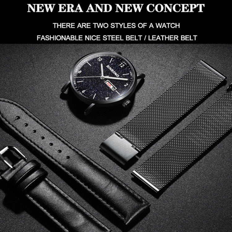 BINBOND B3820 30M Waterproof Ultra-thin Quartz Luminous Starry Watch, Color: Black Net-Black-Starry - Metal Strap Watches by BINBOND | Online Shopping UK | buy2fix