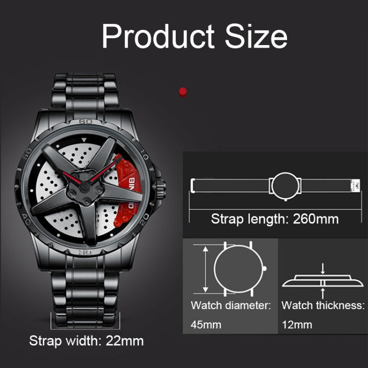 BINBOND D002 Car Hub Dial Multifunctional Waterproof and Wear-resistant Men's Watch(Black Steel-Red) - Metal Strap Watches by BINBOND | Online Shopping UK | buy2fix