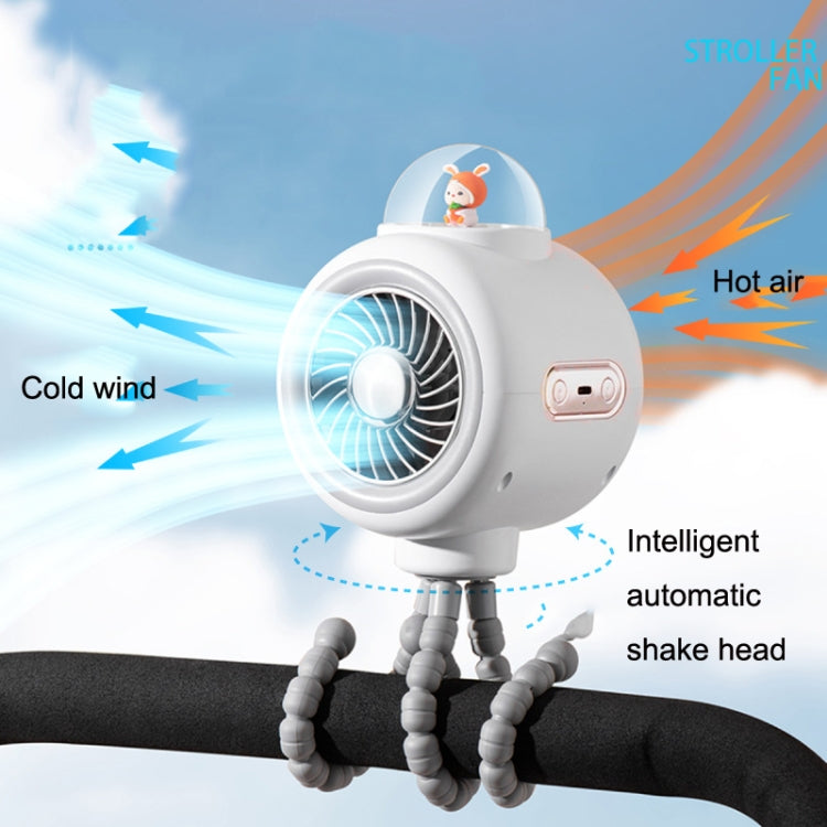 Baby Stroller Fan Home Mute Outdoor Cooling Portable Rabbit Octopus Fan With Shake Head (White) - Electric Fans by buy2fix | Online Shopping UK | buy2fix