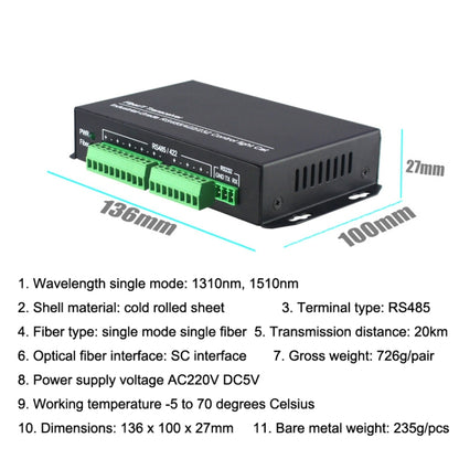 1pair YH-VD48508 SC 8-way Bidirectional Data Network Optical Transceiver Fiber Optic Transceiver(Black) - Fiber Receiver by buy2fix | Online Shopping UK | buy2fix