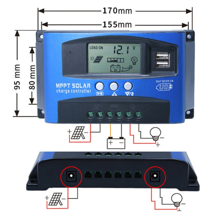 YCX-003 30-100A Solar Charging Controller with LED Screen & Dual USB Port Smart MPPT Charger, Model: 12/24/36/48/60V 100A - Others by buy2fix | Online Shopping UK | buy2fix