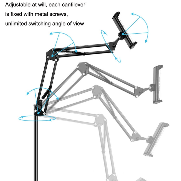 155cm Mobile Phone Tablet Live Broadcast Bedside Lifting Bracket Telescopic Floor Model (Black) - Lazy Bracket by buy2fix | Online Shopping UK | buy2fix