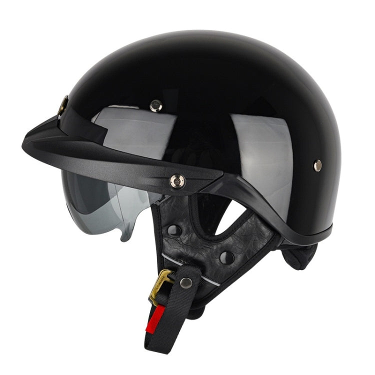 SOMAN Motorcycle Half Helmet Adjustable Helmet With Inner Mirror, Size: XL(Bright Black) - Helmets by SOMAN | Online Shopping UK | buy2fix