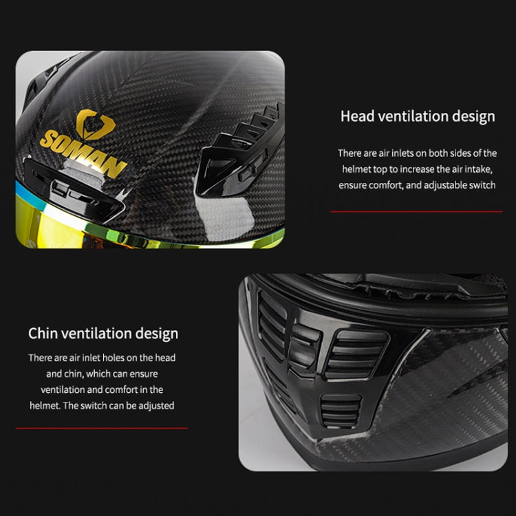 SOMAN Motorcycle Carbon Fiber Double Lens Thermal Safety Helmet, Size: XXL(Snake Carbon Fiber REVO) - Helmets by SOMAN | Online Shopping UK | buy2fix