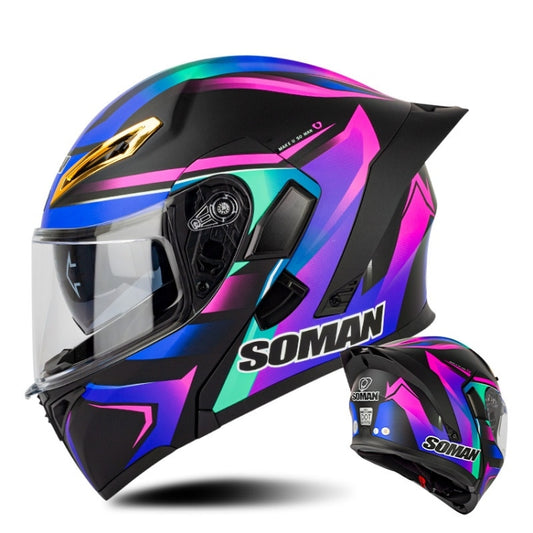 SOMAN Motorcycle Dual Lens Riding Peel-Off Full Coverage Helmet, Size: S(Sapphire Vision) - Helmets by SOMAN | Online Shopping UK | buy2fix