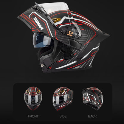 SOMAN Motorcycle Dual Lens Riding Peel-Off Full Coverage Helmet, Size: M(Bright Black) - Helmets by SOMAN | Online Shopping UK | buy2fix