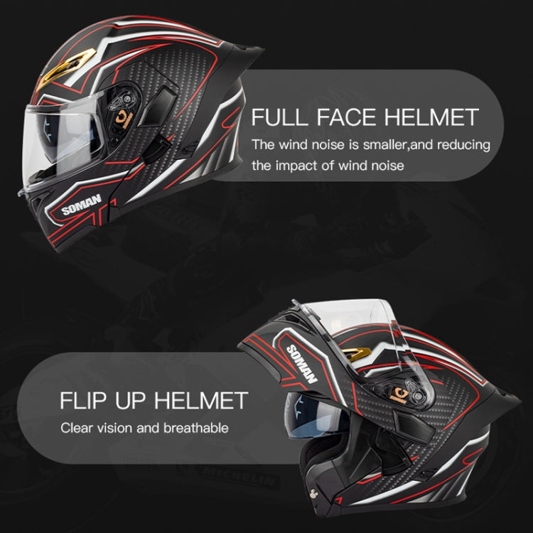 SOMAN Motorcycle Dual Lens Riding Peel-Off Full Coverage Helmet, Size: L(Red Gray Vision) - Helmets by SOMAN | Online Shopping UK | buy2fix