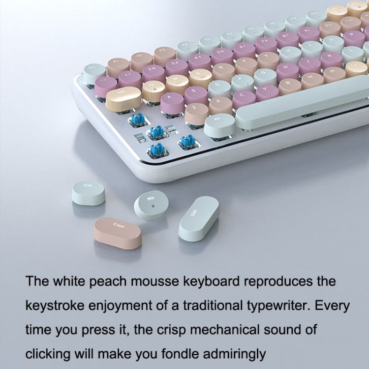 Ajazz K840T 84-Key Wireless/Bluetooth/Wired Three-Mode Round Key Punk Keycap Mechanical Keyboard Green Shaft (White Peach Mousse) - Wireless Keyboard by Ajazz | Online Shopping UK | buy2fix