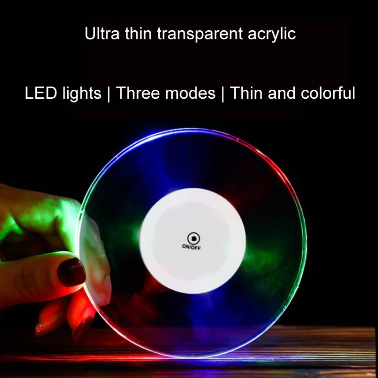 100x10mm Round USB Charging LED Light Up Acrylic Coaster Transparent Crystal Base(Colorful Light) - Car Drink Holders by buy2fix | Online Shopping UK | buy2fix